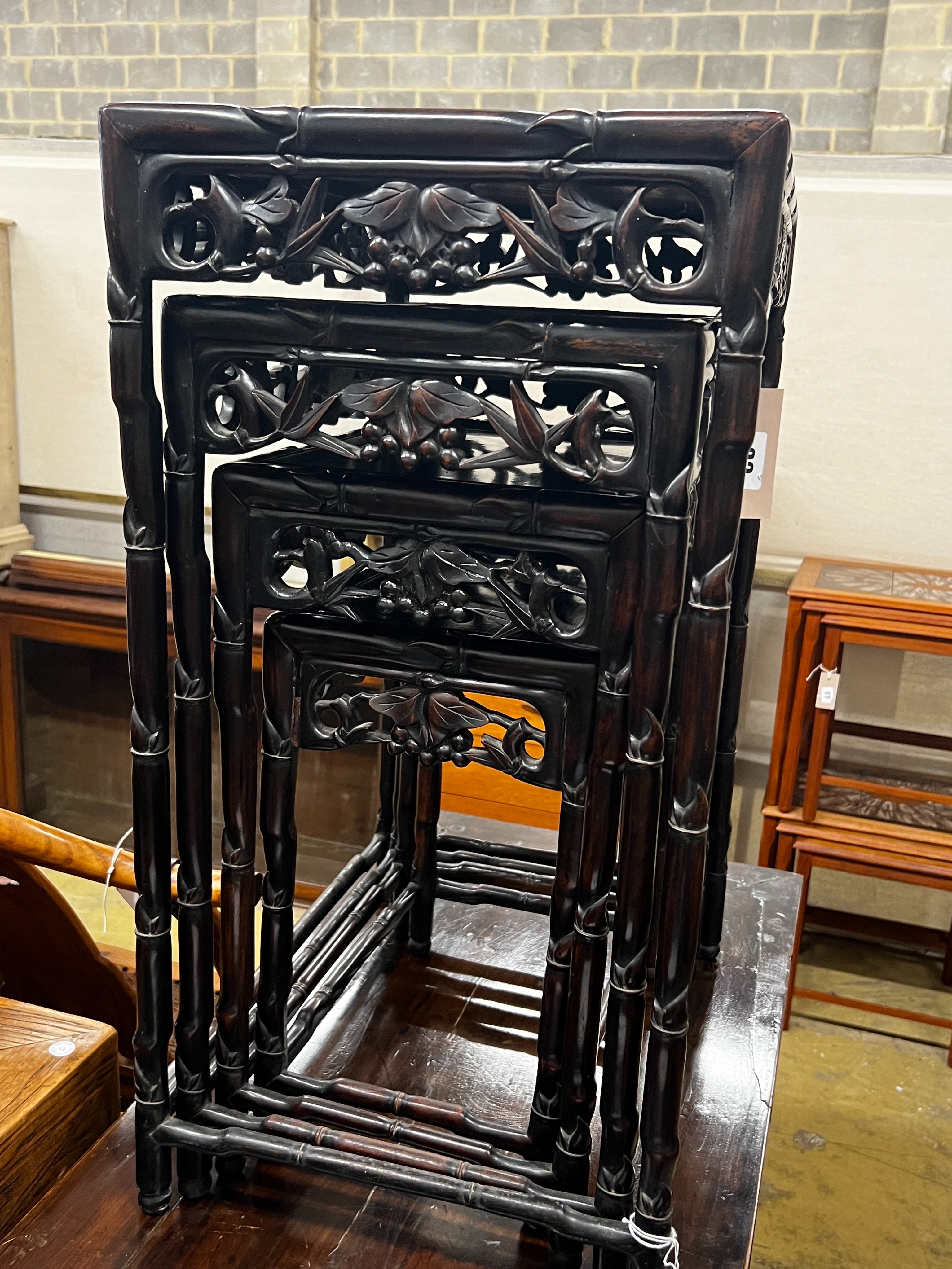 A quartetto of Chinese hongmu tea tables, width 50cm, depth 36cm, height 71cm